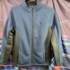 SPYDER Boys Blue Black Waffle Knit Outerwear Fleece Lined Jacket Size L (14/16)